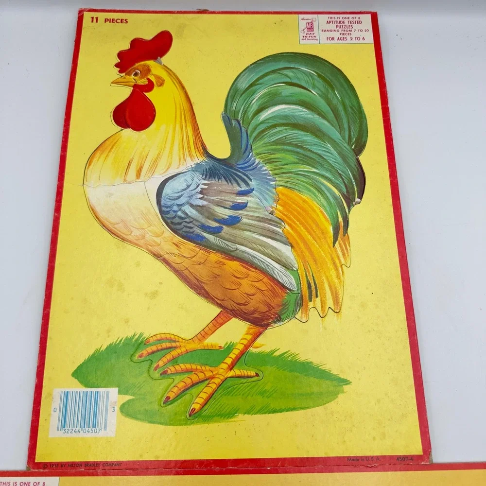 Vintage Milton Bradley Aptitude Tested Puzzles Rooster Turtle‎ Frog Set of 2